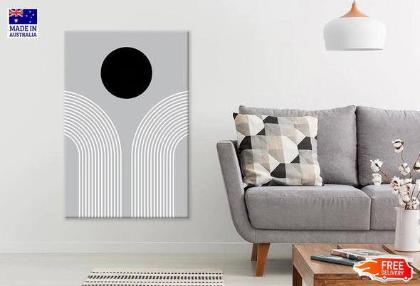 Black Circle & White Lines Design Print 100% Australian Made Stretched Canvas Ready to Hang - 1827