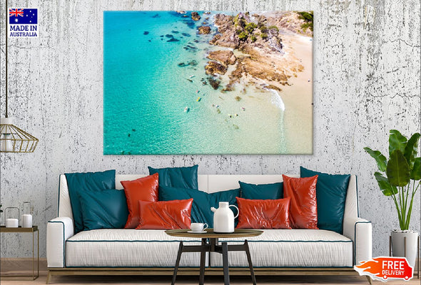 Sea & Rocks Aerial View Photograph Print 100% Australian Made Stretched Canvas Ready to Hang - 1395