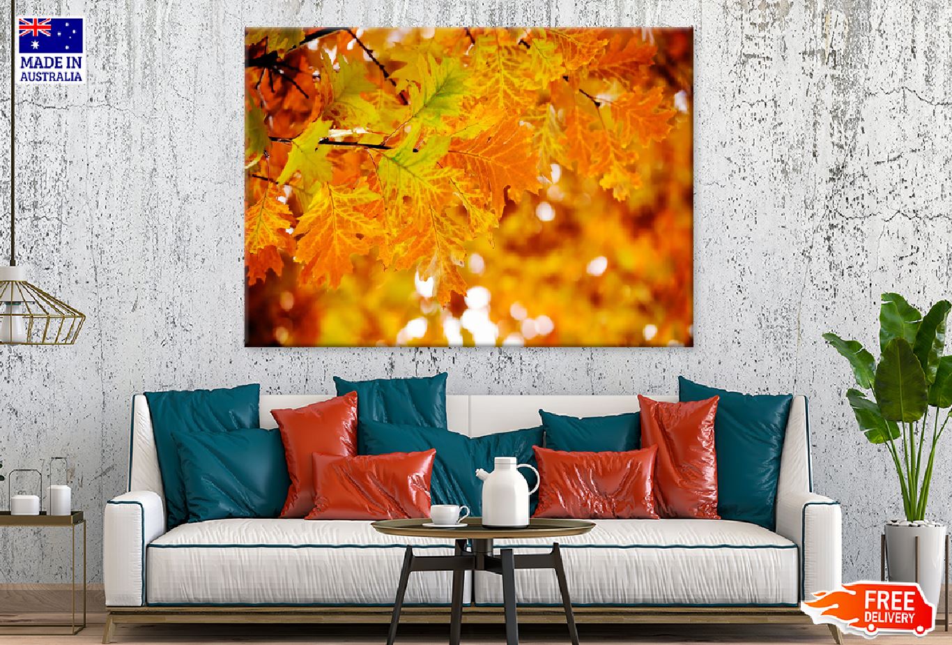 Autumn Tree Leaves Branch View Print 100% Australian Made Stretched Canvas Ready to Hang - 1725