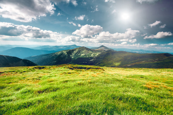 Mountains with Green Grass Field Print 100% Australian Made Stretched Canvas Ready to Hang - 1047