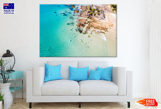 Sea & Rocks Aerial View Photograph Print 100% Australian Made Stretched Canvas Ready to Hang - 1395