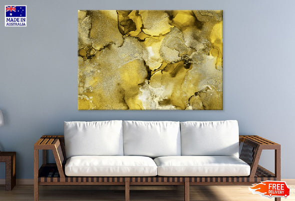 Yellow Gold Alcohol Ink Abstract Print 100% Australian Made Stretched Canvas Ready to Hang - 1148