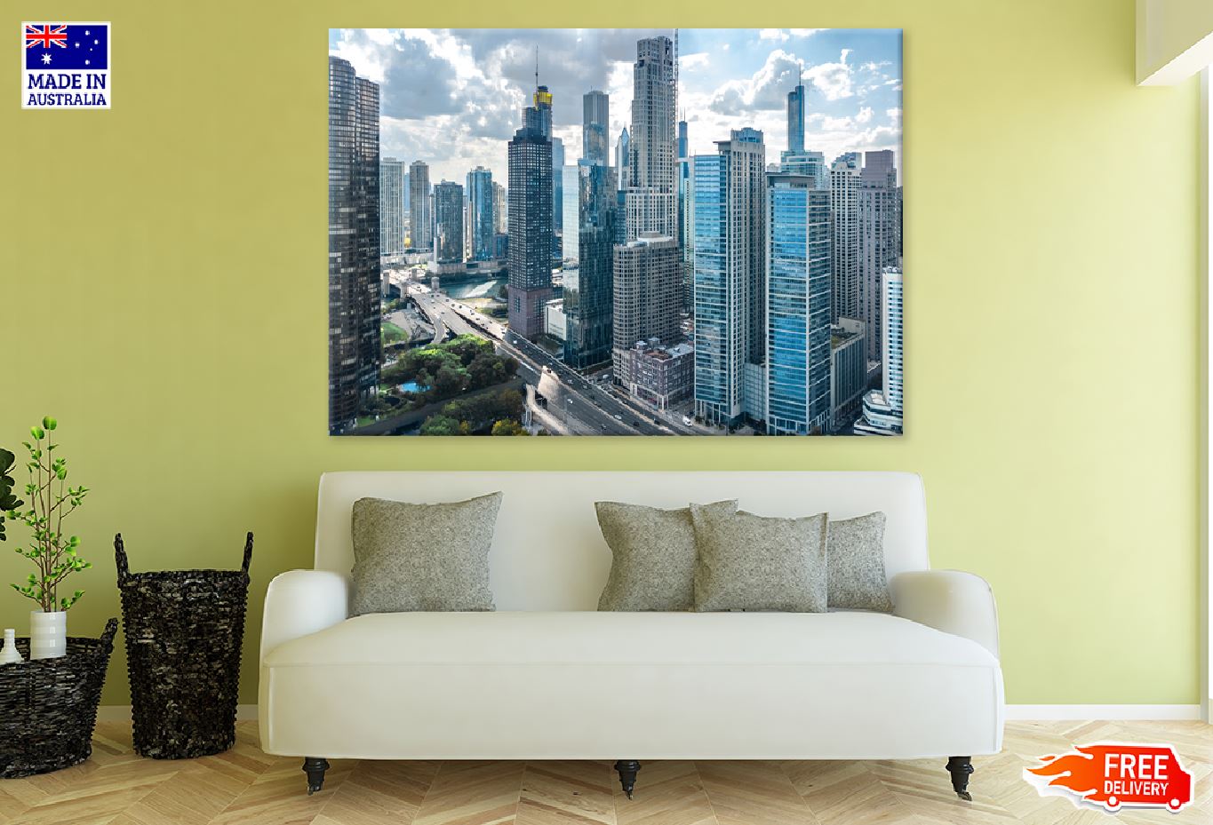 Chicago Downtown City Photograph Print 100% Australian Made Stretched Canvas Ready to Hang - 1497