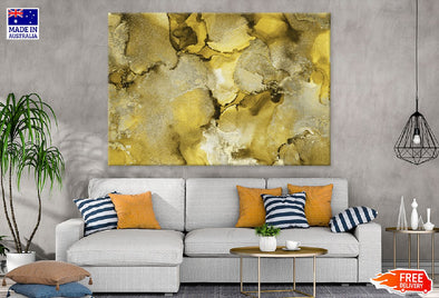 Yellow Gold Alcohol Ink Abstract Print 100% Australian Made Stretched Canvas Ready to Hang - 1148