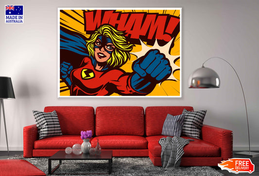 WHAM Quote & Super Girl Illustration Pop Arts & Comic Poster Print 100% Australian Made Stretched Canvas Ready to Hang - 2129