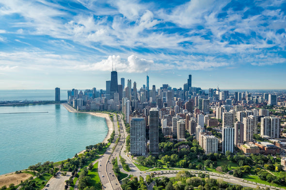 Chicago City Skyline Aerial View Print 100% Australian Made Stretched Canvas Ready to Hang - 1498