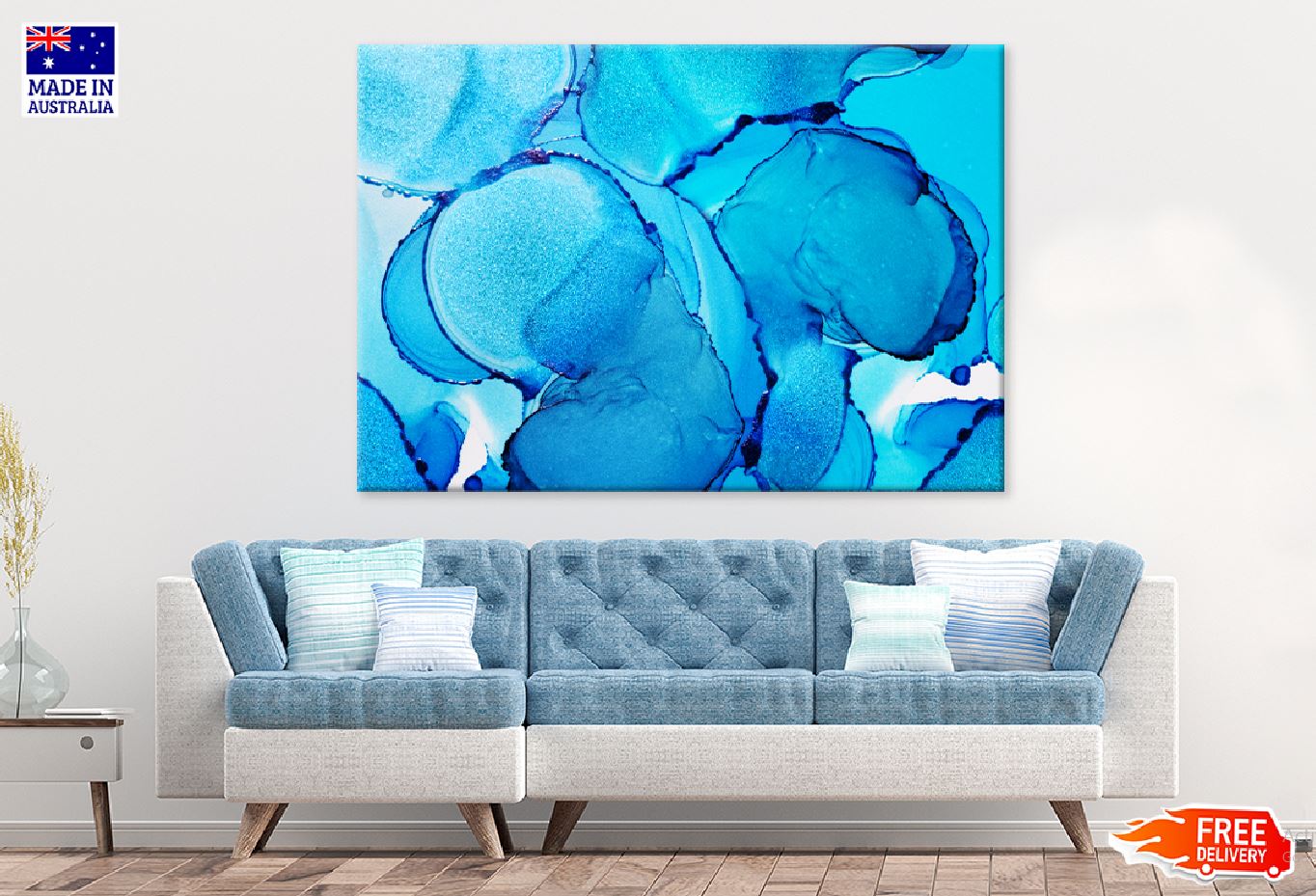 Blue Alcohol Ink Abstract Design Print 100% Australian Made Stretched Canvas Ready to Hang - 1149