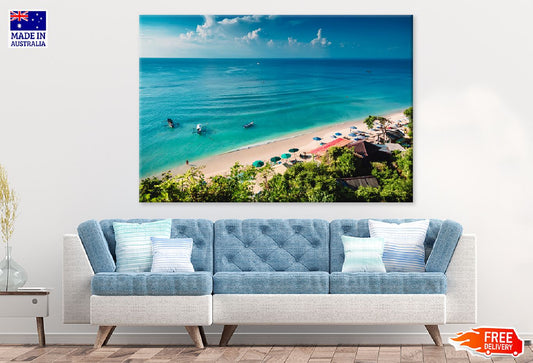 Boats with Blue Ocean Photograph Print 100% Australian Made Stretched Canvas Ready to Hang - 1397