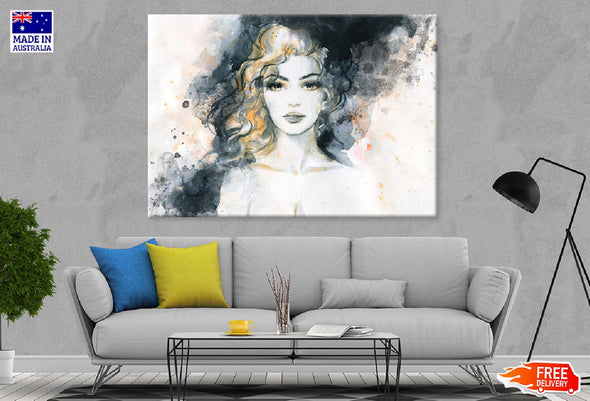 Fashion Gold Hair Girl Watercolor Print 100% Australian Made Stretched Canvas Ready to Hang - 1334