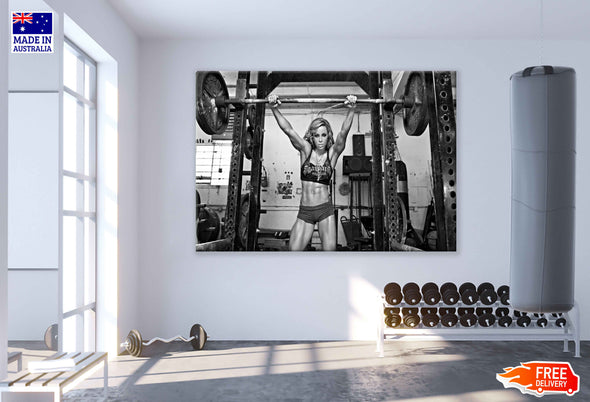 Fit Girl Posing in Gym B&W Photograph Print 100% Australian Made Stretched Canvas Ready to Hang - 2230