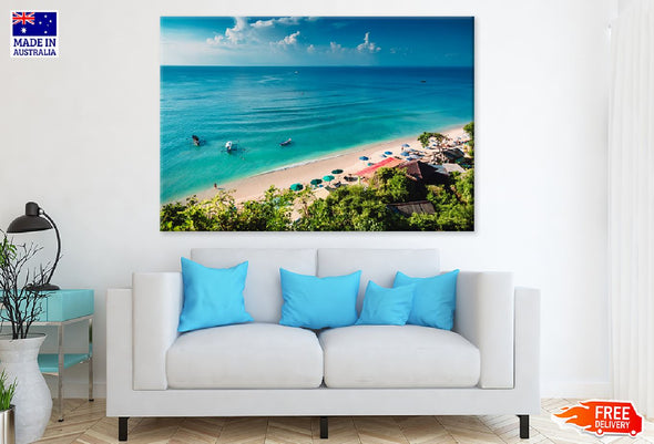 Boats with Blue Ocean Photograph Print 100% Australian Made Stretched Canvas Ready to Hang - 1397