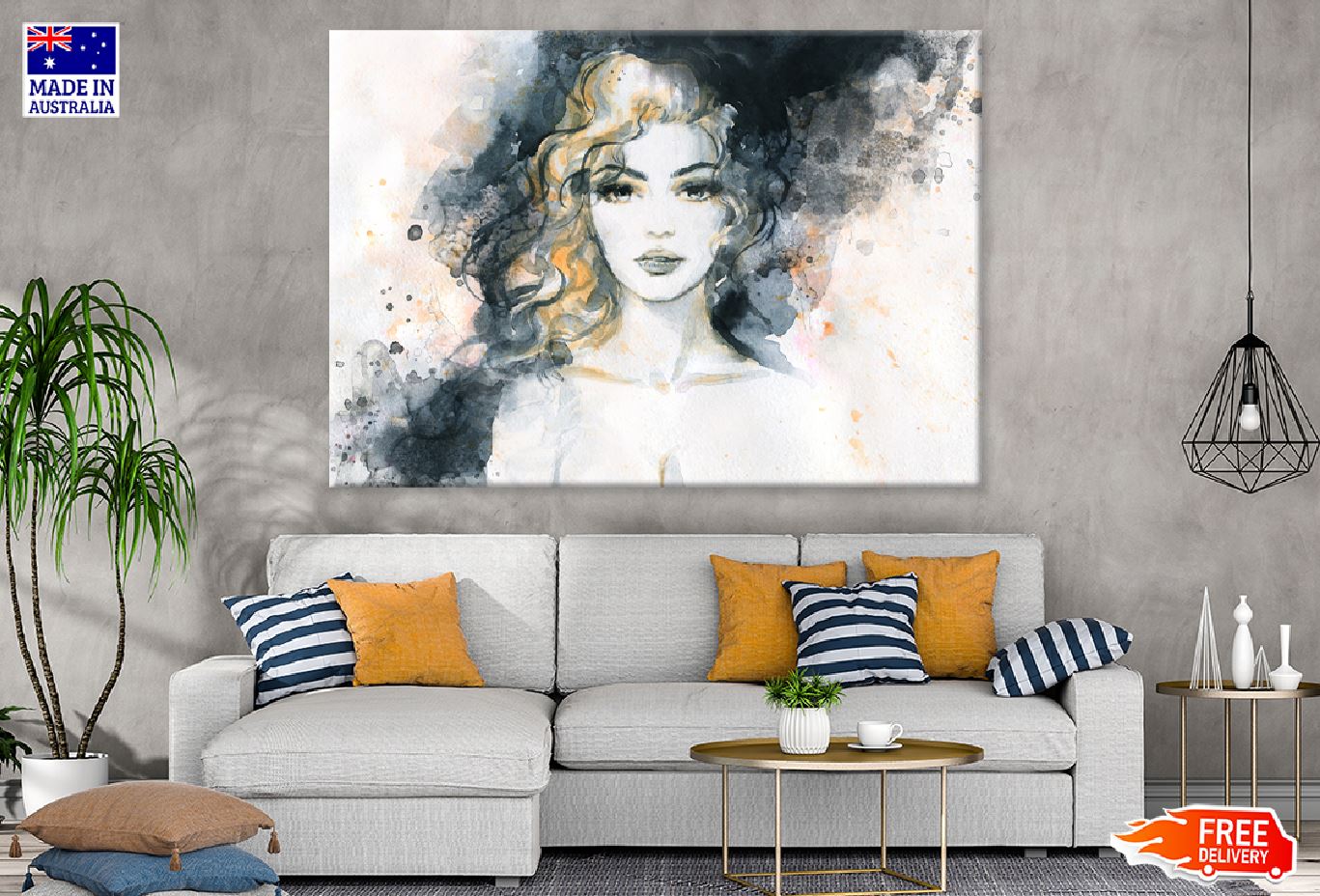 Fashion Gold Hair Girl Watercolor Print 100% Australian Made Stretched Canvas Ready to Hang - 1334