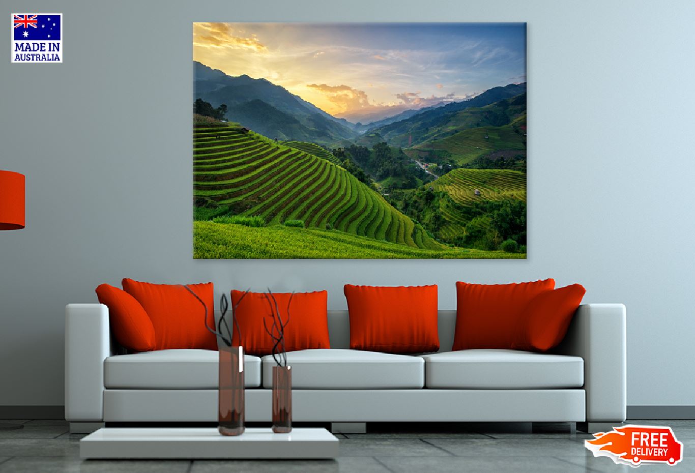 Rice Fields Terraced Sunset View Print 100% Australian Made Stretched Canvas Ready to Hang - 1048