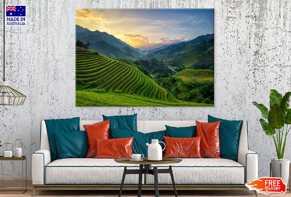 Rice Fields Terraced Sunset View Print 100% Australian Made Stretched Canvas Ready to Hang - 1048