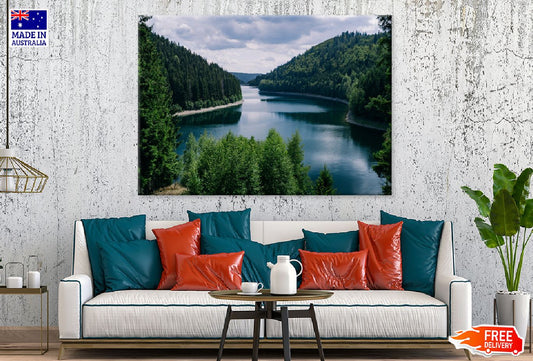 River Forest Cloudy Sky Thuringia Print 100% Australian Made Stretched Canvas Ready to Hang - 1051