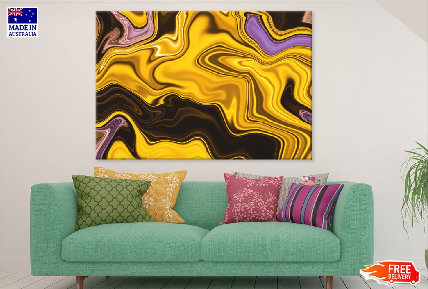 Brown Yellow & Pink Abstract Art Print 100% Australian Made Stretched Canvas Ready to Hang - 1151