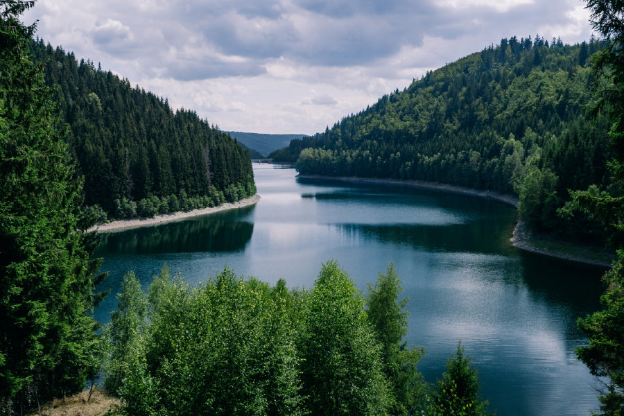 River Forest Cloudy Sky Thuringia Print 100% Australian Made Stretched Canvas Ready to Hang - 1051