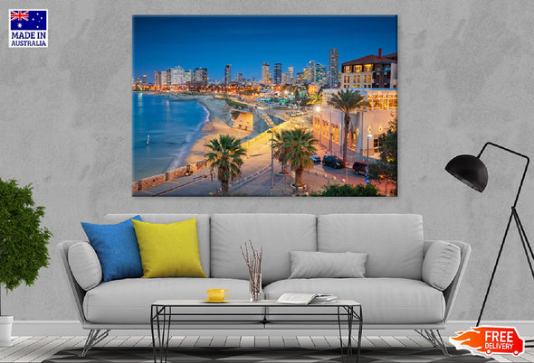 Tel Aviv Beach Night Photograph Print 100% Australian Made Stretched Canvas Ready to Hang - 1399