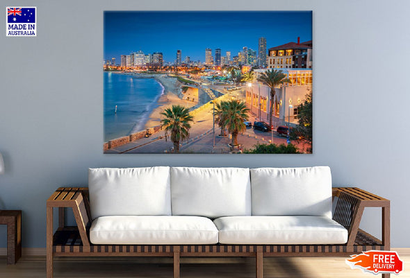 Tel Aviv Beach Night Photograph Print 100% Australian Made Stretched Canvas Ready to Hang - 1399