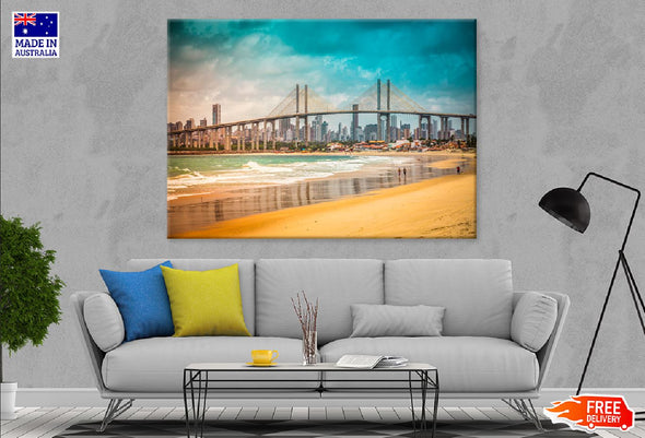 Navarro Bridge Sea View Brazil Print 100% Australian Made Stretched Canvas Ready to Hang - 1500