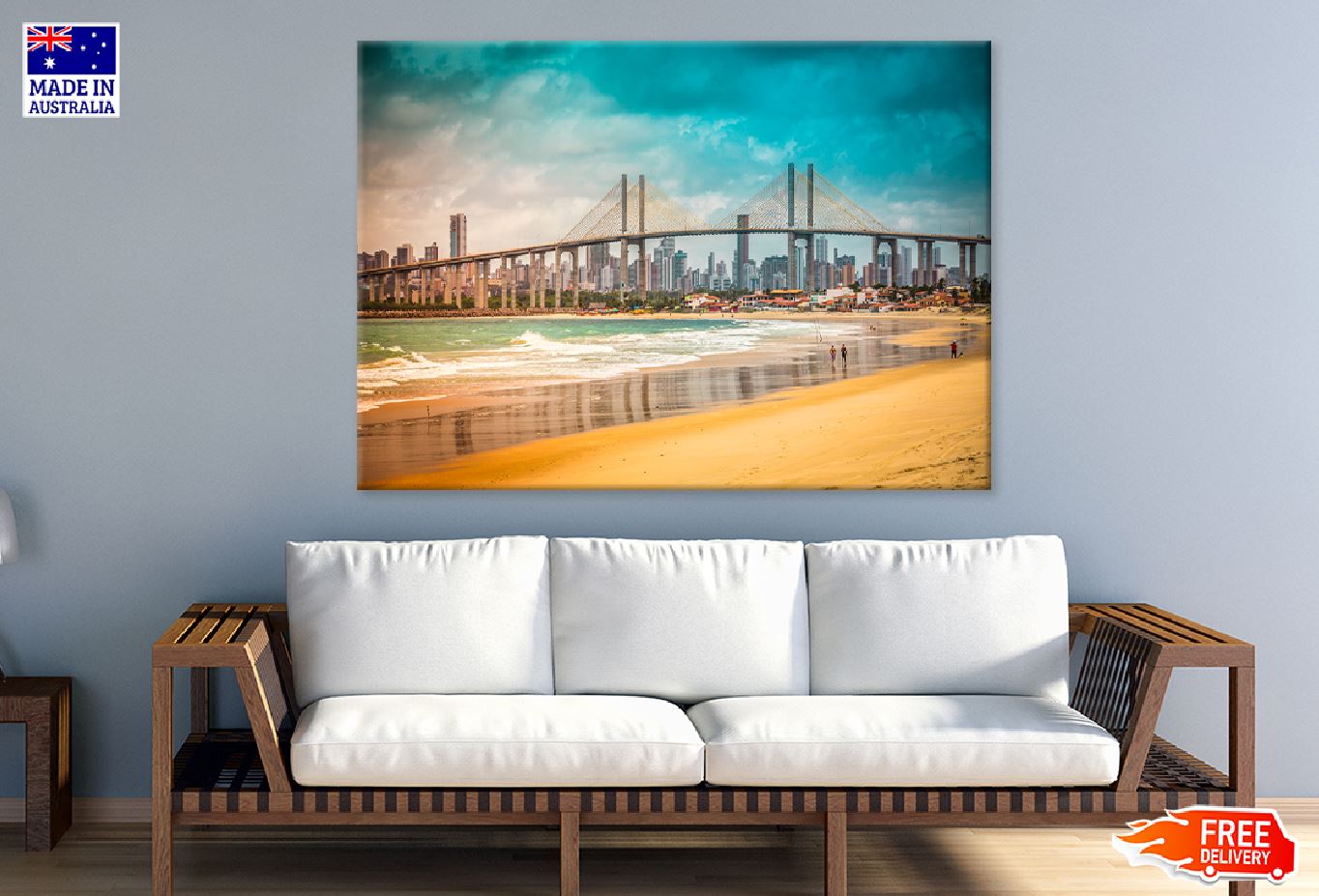 Navarro Bridge Sea View Brazil Print 100% Australian Made Stretched Canvas Ready to Hang - 1500