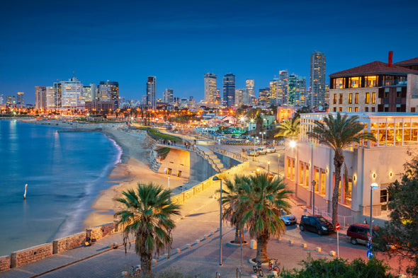 Tel Aviv Beach Night Photograph Print 100% Australian Made Stretched Canvas Ready to Hang - 1399