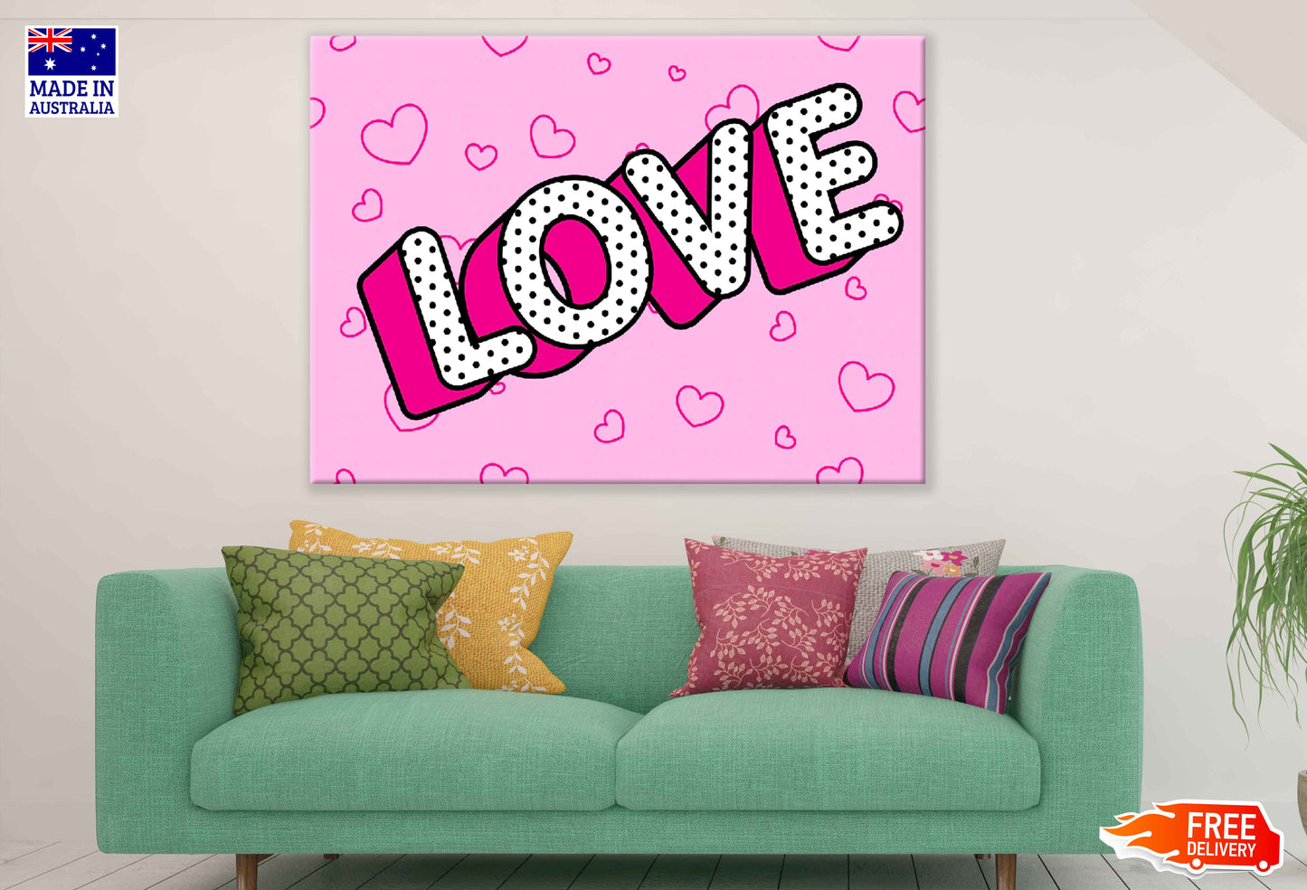 Colorful LOVE Vector Design Illustration Pop Arts & Comic Poster Print 100% Australian Made Stretched Canvas Ready to Hang - 2132