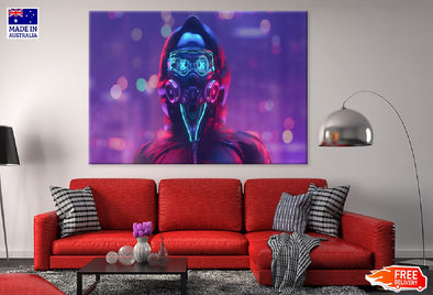 Cyberpunk Girl in Hoodie Jacket Print 100% Australian Made Stretched Canvas Ready to Hang - 1336