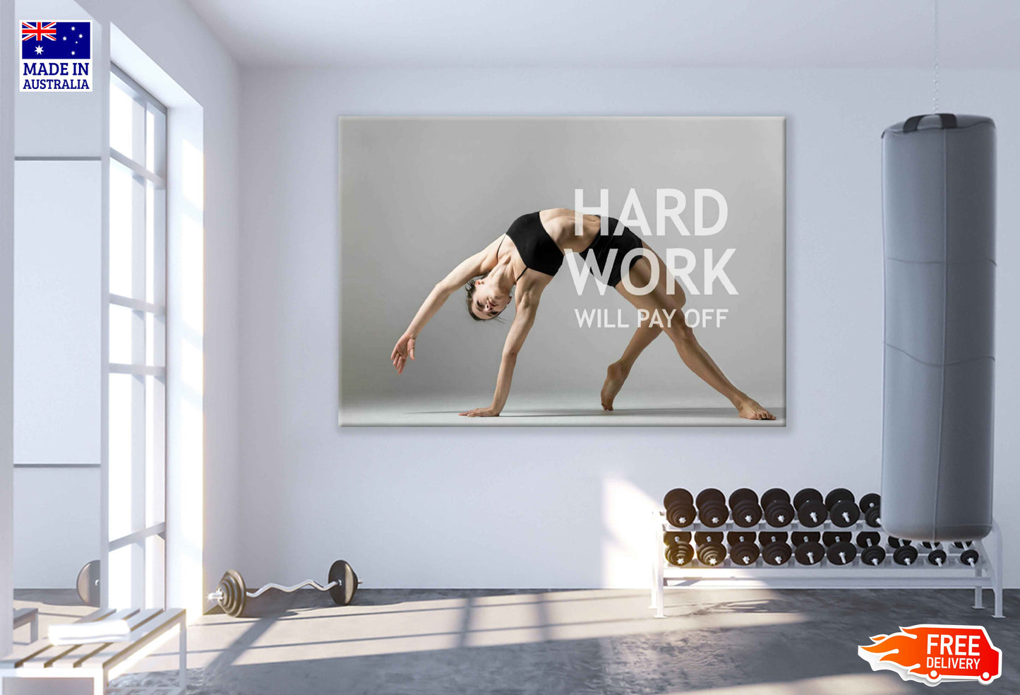 Hard Work Gym Motivation Quote Print 100% Australian Made Stretched Canvas Ready to Hang - 2245