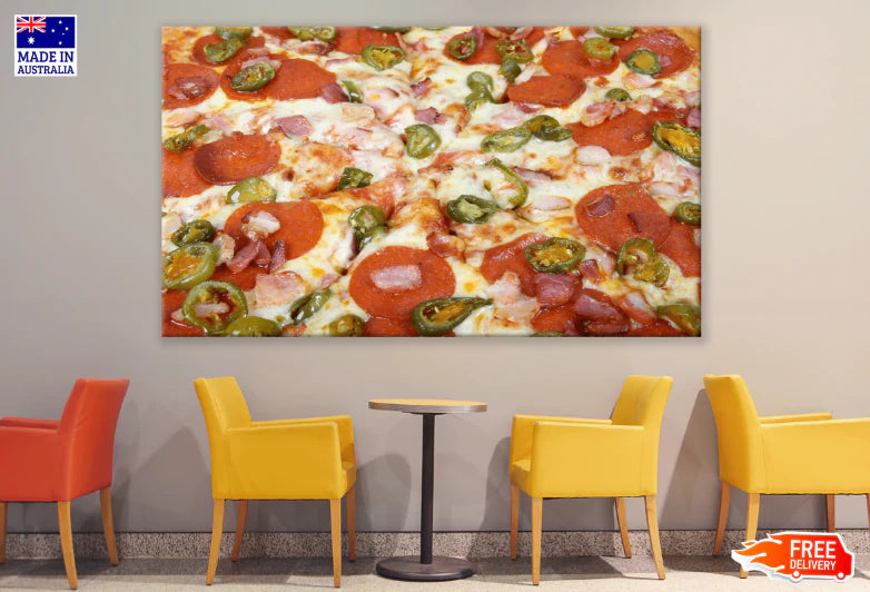 Hot Summer Jalapeno Pepper And Meat Pizza Print 100% Australian Made Stretched Canvas Ready to Hang - 1987