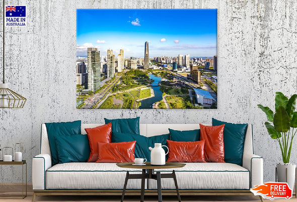 Songdo Metropolitan City View Print 100% Australian Made Stretched Canvas Ready to Hang - 1455