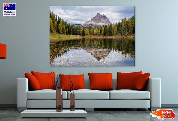 Tre Cime di Lavaredo Peaks & Lake Print 100% Australian Made Stretched Canvas Ready to Hang - 1006