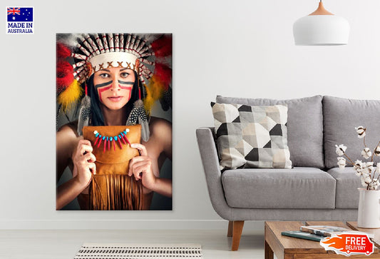 Beauty Feathers Headdress Watercolor Painting Print 100% Australian Made Stretched Canvas Ready to Hang - 1960