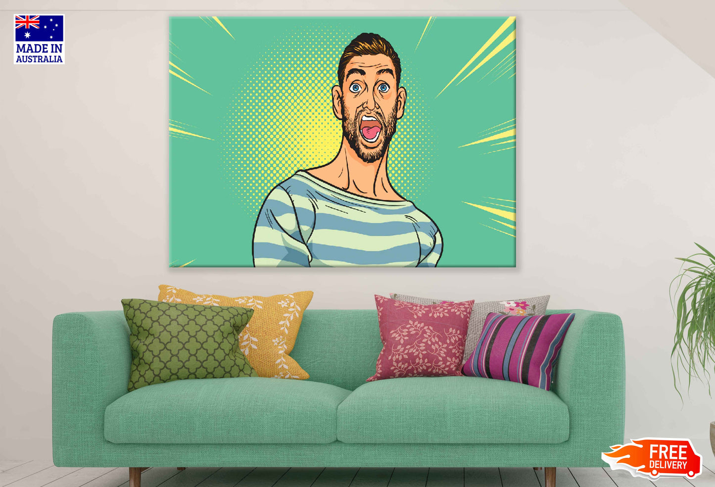 Screaming Man Vector Design Pop Arts & Comic Poster Print 100% Australian Made Stretched Canvas Ready to Hang - 2087