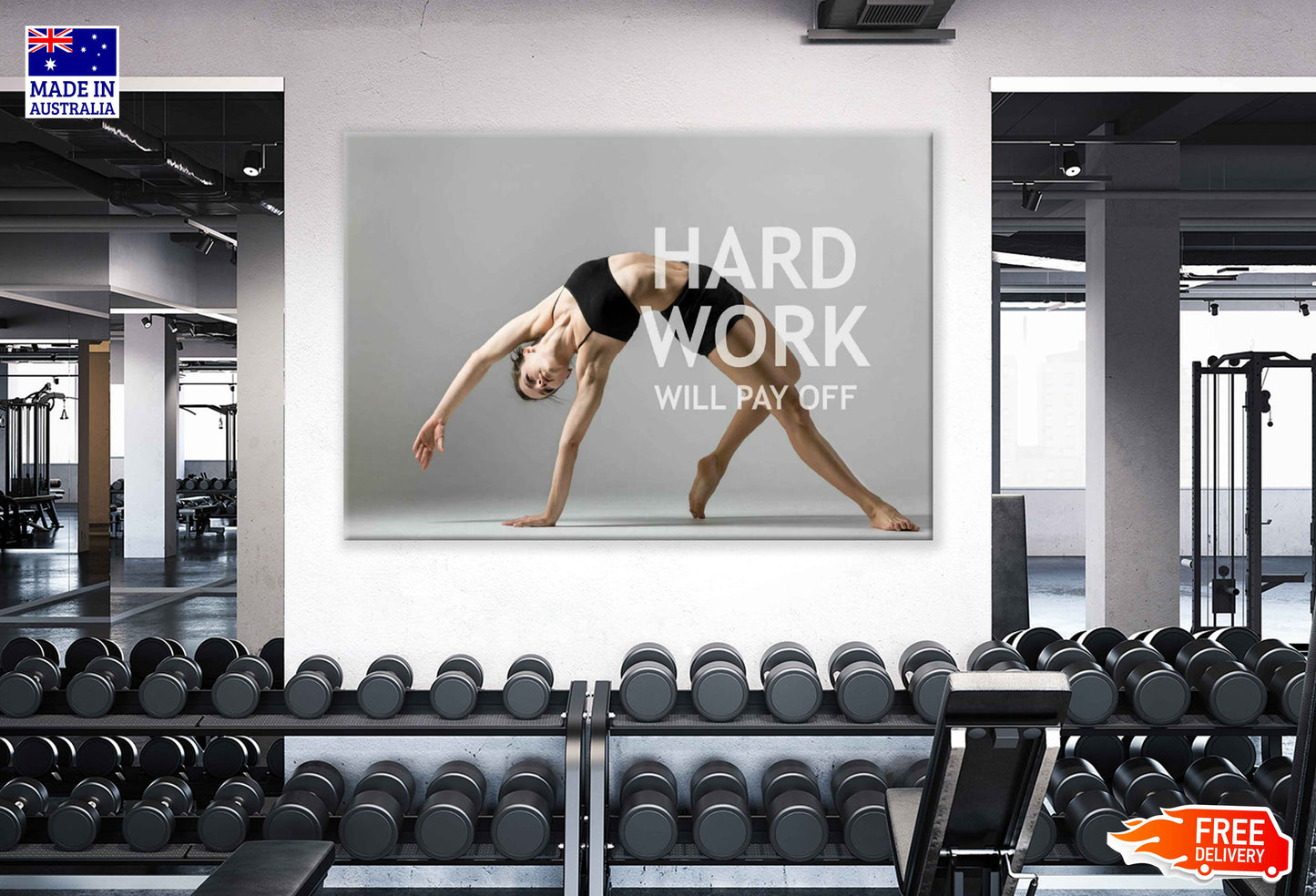 Hard Work Gym Motivation Quote Print 100% Australian Made Stretched Canvas Ready to Hang - 2245