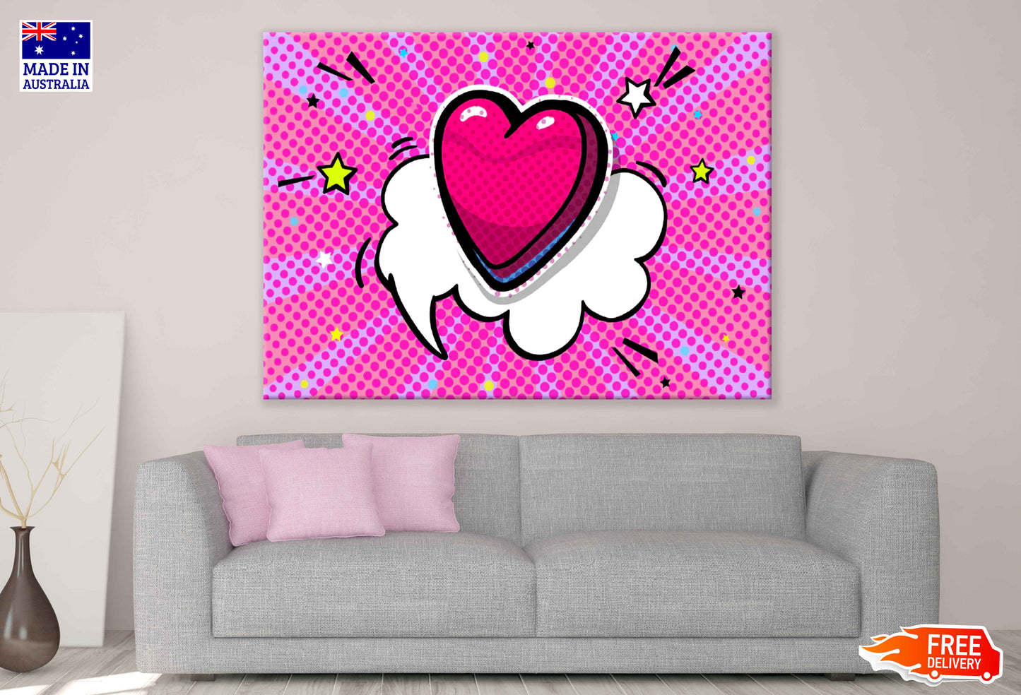 Colorful Heart Shape 3D Illustration Pop Arts & Comic Poster Print 100% Australian Made Stretched Canvas Ready to Hang - 2159