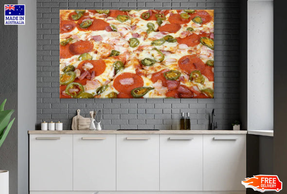 Hot Summer Jalapeno Pepper And Meat Pizza Print 100% Australian Made Stretched Canvas Ready to Hang - 1987