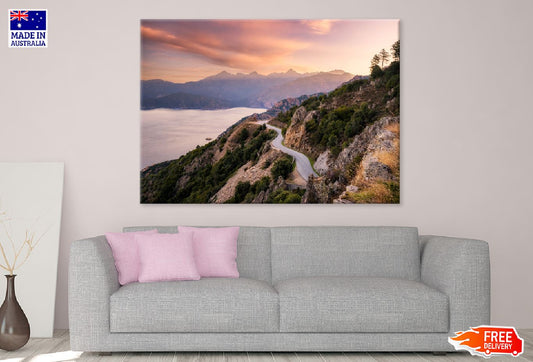 Winding Coast Road in Corsica Print 100% Australian Made Stretched Canvas Ready to Hang - 1007