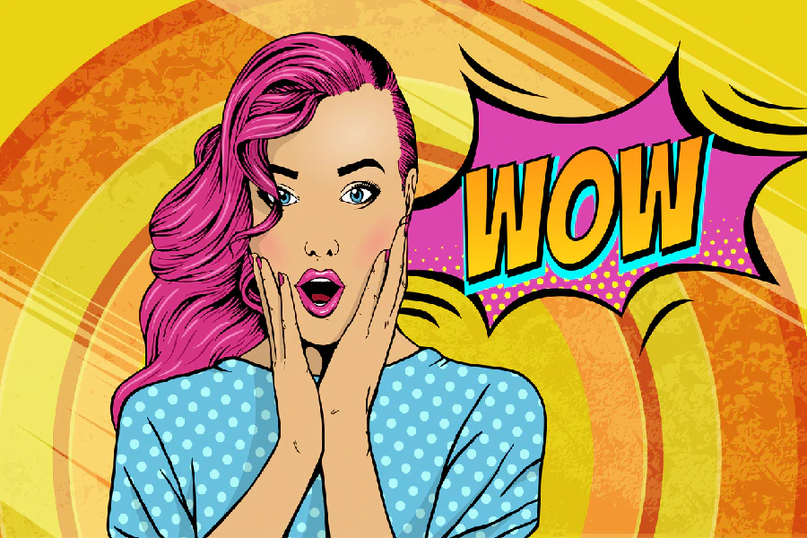 WOW Quote & Surprised Girl Illustration Pop Arts & Comic Poster Print 100% Australian Made Stretched Canvas Ready to Hang - 2133