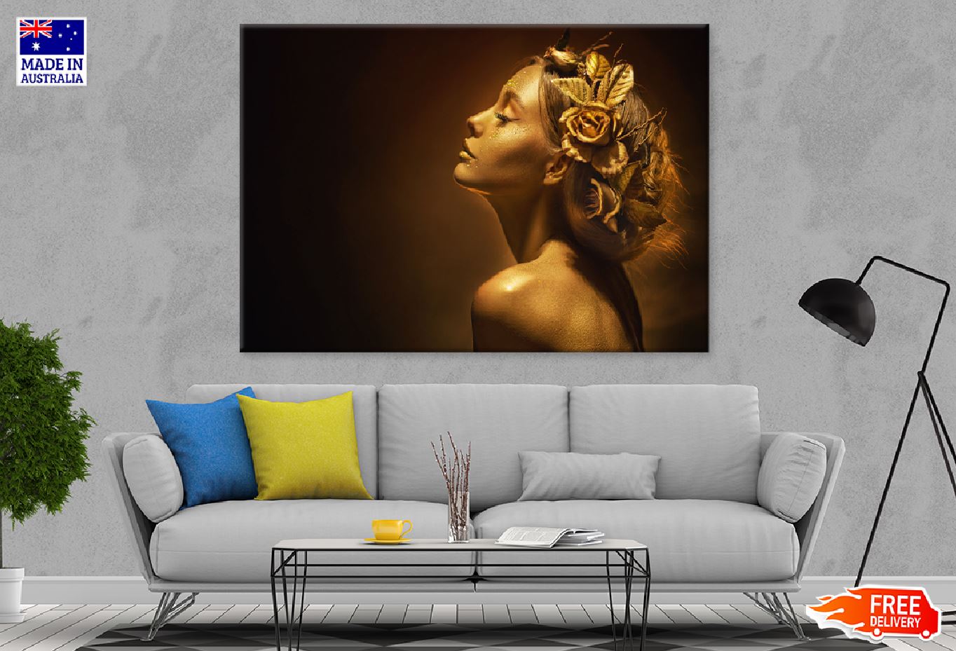 Woman in Golden Shiny Skin View Print 100% Australian Made Stretched Canvas Ready to Hang - 1337