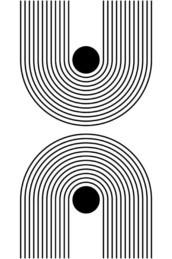 B&W Abstract Lines & Circles Line Art Print 100% Australian Made Stretched Canvas Ready to Hang - 1832