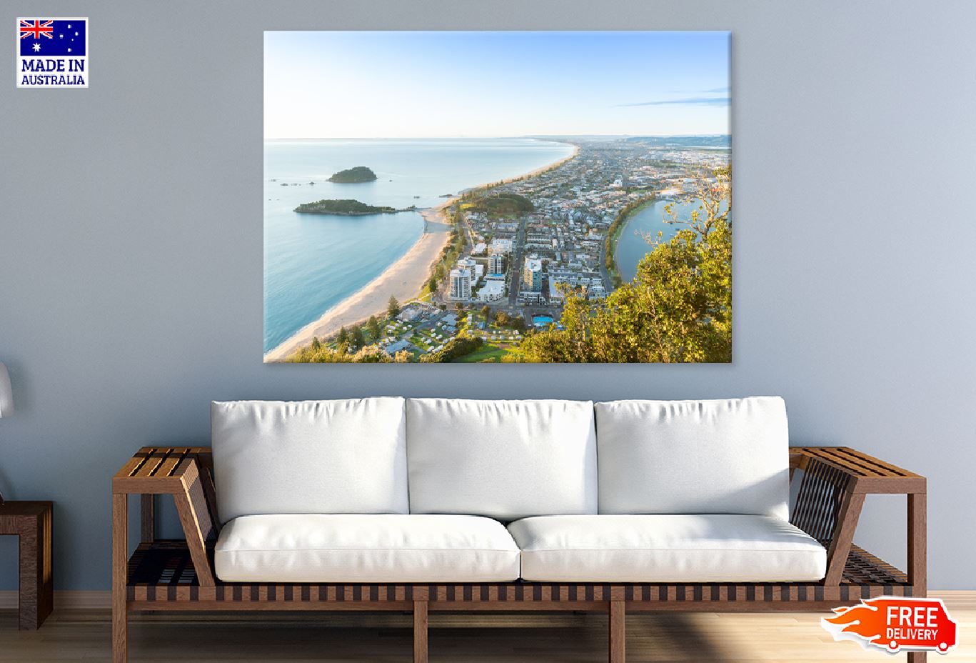 Mount Maunganui Beach & City View Print 100% Australian Made Stretched Canvas Ready to Hang - 1501