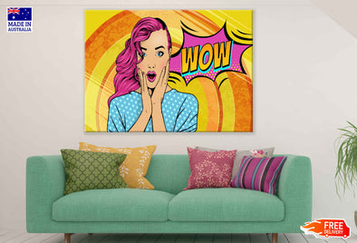 WOW Quote & Surprised Girl Illustration Pop Arts & Comic Poster Print 100% Australian Made Stretched Canvas Ready to Hang - 2133