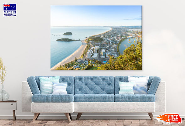 Mount Maunganui Beach & City View Print 100% Australian Made Stretched Canvas Ready to Hang - 1501