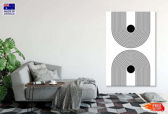 B&W Abstract Lines & Circles Line Art Print 100% Australian Made Stretched Canvas Ready to Hang - 1832