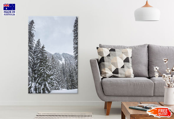 Snow Covered Pine Trees View Print 100% Australian Made Stretched Canvas Ready to Hang - 1730