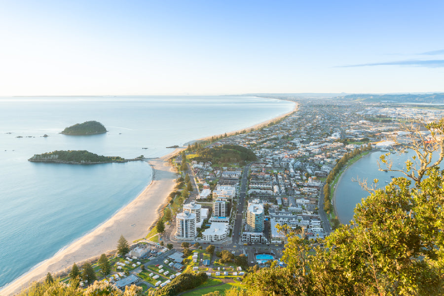 Mount Maunganui Beach & City View Print 100% Australian Made Stretched Canvas Ready to Hang - 1501