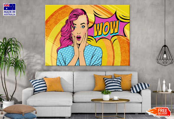 WOW Quote & Surprised Girl Illustration Pop Arts & Comic Poster Print 100% Australian Made Stretched Canvas Ready to Hang - 2133