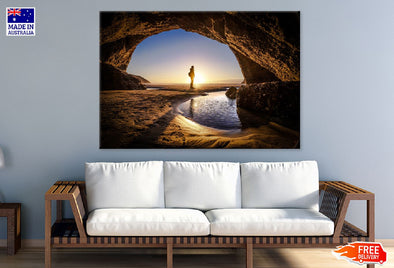 Beach View From Cave Sunset Print 100% Australian Made Stretched Canvas Ready to Hang - 1400