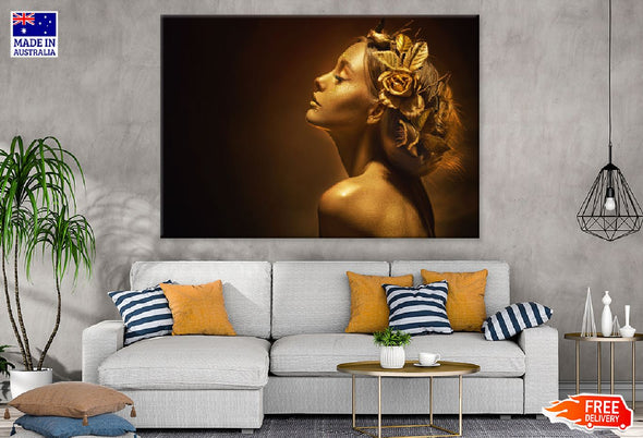 Woman in Golden Shiny Skin View Print 100% Australian Made Stretched Canvas Ready to Hang - 1337